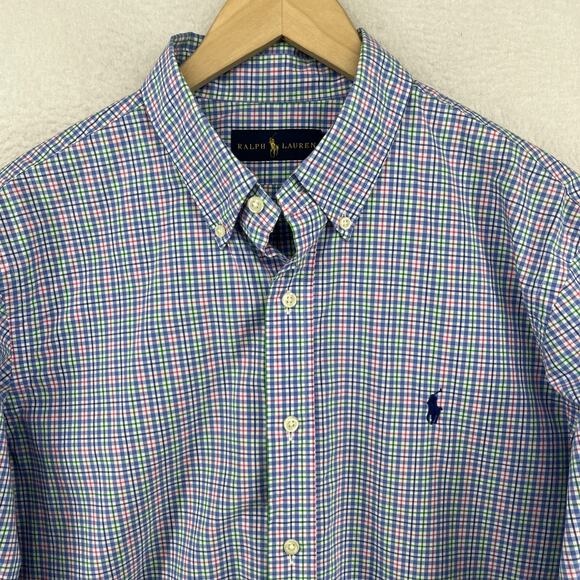 RALPH LAUREN Shirt Mens L Plaid Button Up Long Sleeve Woven Cotton Blue - Picture 7 of 13